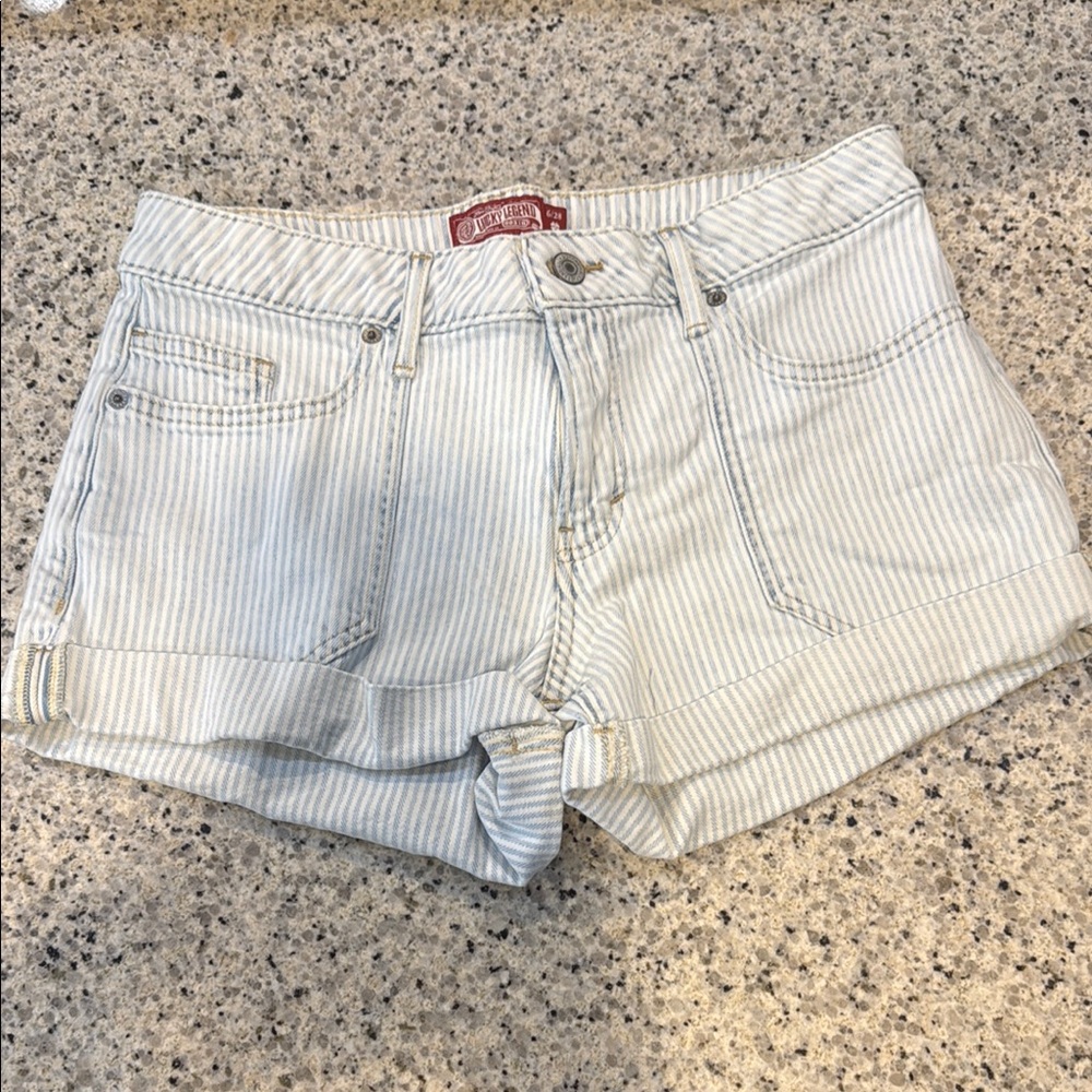 Lucky Brand White and Gray Jean Shorts with Cuffed Hem